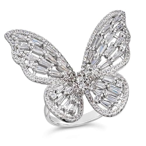 🛍️ Fashion Frill Women's Jewellery Butterfly Ring - Stainless Steel Silver AD Studded Adjustable Ring for Girls - Romantic Gift for Wife Girlfriend Promise