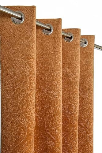 🛍️ ZYFOX HOME Window Curtains 5 Feet Long for Living Room – Window Curtain Set of 1 Pcs Panel, Velvet Blackout & Stylish Parda for Home Décor & Office Golden Colour