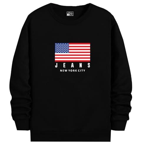 🛍️ JUGULAR Men's Full Sleeve Pure Cotton Printed Round Neck Tshirt (In, Alpha, Xl, Black1, Regular Fit, Shirt)