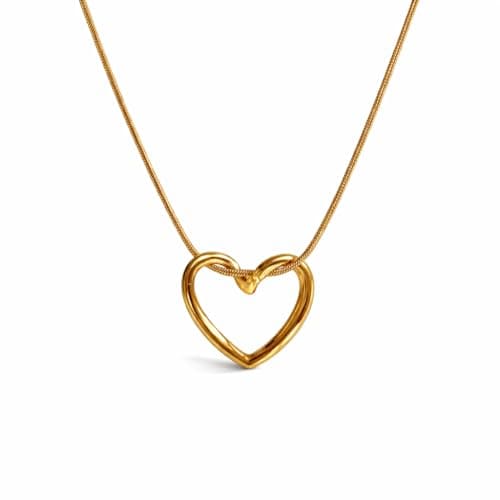 🛍️ ZEVARNA Simple Chains Hollow Heart Necklace Set For Women and Girls Stylish | Anti Tarnish Waterproof Stainless Steel Chain Pendant Necklaces Jewelry for Love | Gold Toned Jewellery Accessories for Woman & Girls | Birthday Gift for Wife & Girlfriend