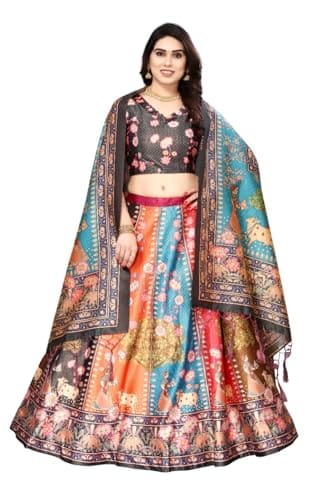 🛍️ KAHIRAA WHOLETEX Girls Lehenga Choli with Dupatta Set | Kids Ethnic Wear Silk Lehenga Choli, Soft Satin Silk Semi-Stitched Lehenga with Art Silk Dupatta (Grey, 0-3Month)