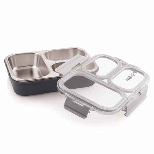 🛍️ WARMEO BENTO Microwave-Safe Stainless Steel Lunchbox with 3 compartments,bpa Free,Perfect for Office, School, Travelling, 750ml-Grey