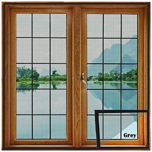 🛍️ Lifekrafts Standard Size Window Mosquito Net (Size-90x120cms/36x47 Inches/2.95x3.94 Feet, Color-Grey) 120 GSM Stitched Fiberglass Net with Strong Hook & Loop Adhesive Tape