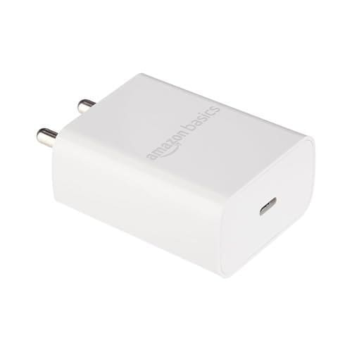 🛍️ Amazon Basics 25W Compact Wall Charger | Type-C Fast Charging Adapter for Samsung, Xiaomi Phones and iPhone (White, Without Cable)
