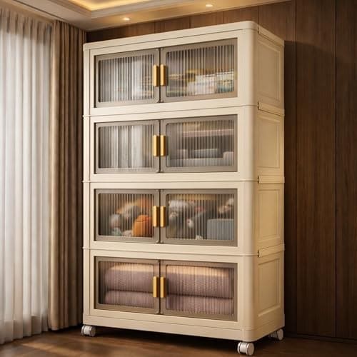 🛍️ BAMEOS 𝟒 𝐓𝐈𝐄𝐑 Foldable Plastic Rack for Storage/Kitchen Cupboard/Versatile and Sturdy Wardrobe for Clothes/Multipurpose Storage Organizer/Closet for Bedroom/Living Room/Laundry Room - White