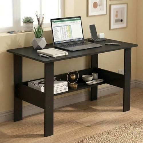 🛍️ Callas Engineered Wood Computer Desk with Shelf – Modern Laptop Study Table for Home Office, Workstation & Writing Desk for Students and Professionals (ST-09-Black)