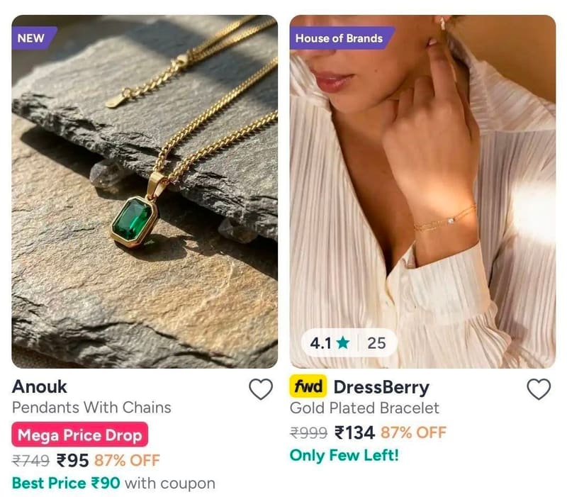 Myntra | Jewellery under ₹199 — Dressberry, Anouk, Sangria