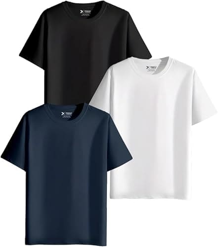 🛍️ XENOVAURBAN Unisex Regular Cotton Combo of 3 Solid Color Tshirt - RNM3-PLN-BLK-WHT-NVY-M