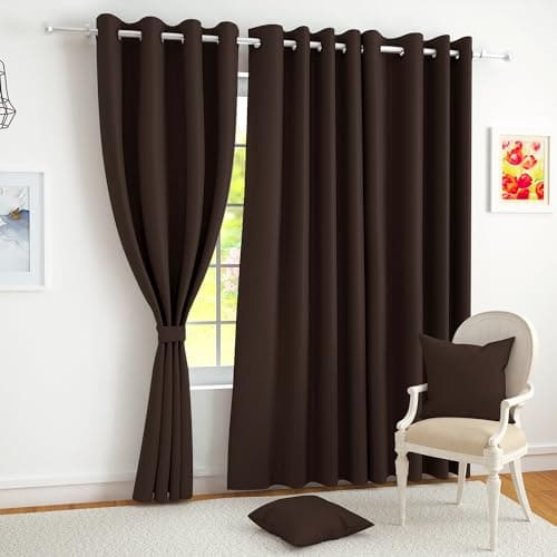 🛍️ Story@Home 100% True Blackout Door Curtains 7 Feet Long Set of 1 | Solid Printed | Room Darkening Curtain | Thermal Insulated Curtains for Living Room | (116 x 215 cm, Dark Brown)