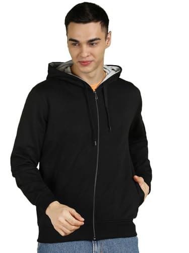 🛍️ Alan Jones Clothing Men’s Solid Zipper Hooded Sweatshirt | Ribbed Hem, Lined Hood, Side Pockets, Durable Zip | Multiple Colors (Black_M)