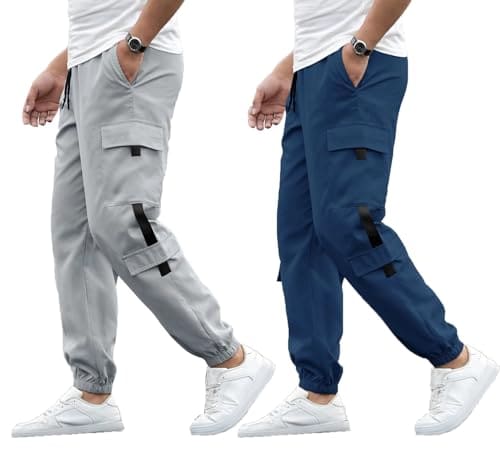 🛍️ Lymio Track Pant for Men || Regular Fit || Track Pants || Full Elastic Jogger Track Pant || Available in Combo Pack of 2 (TP-06-08-Grey-Blue-M)