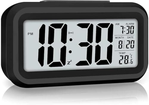🛍️ AERYS Digital Alarm Clock with 1 Year Warranty, Night Sensor, Date and Temperature Display, Desk Table Clock for Students, Home, Office, Bedroom, Living Room,Home Decor, Corporate Use (Black Digital)