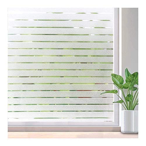 🛍️ WISDOM Privacy Window Film Frosted Glass Film Glass Film No Glue Anti-UV Window Sticker Non Adhesive for Privacy Office Meeting Room Bathroom Living Room (Stripe Frosted, 12 x 120 inch)