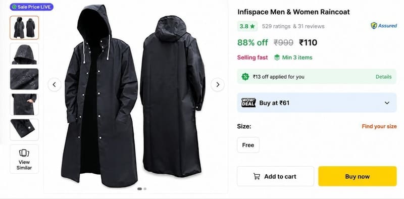 🔥 LOOTO : Rain Coat @ ₹110