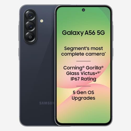 🛍️ Samsung Galaxy A56 5G (Awesome Midnight Blue, 8GB, 128GB) | Segment Most Complete Triple Camera | AI Editing | 4nm Processor | sAMOLED Display| Gorilla Glass Victus+| 5 Gen OS Upgrades