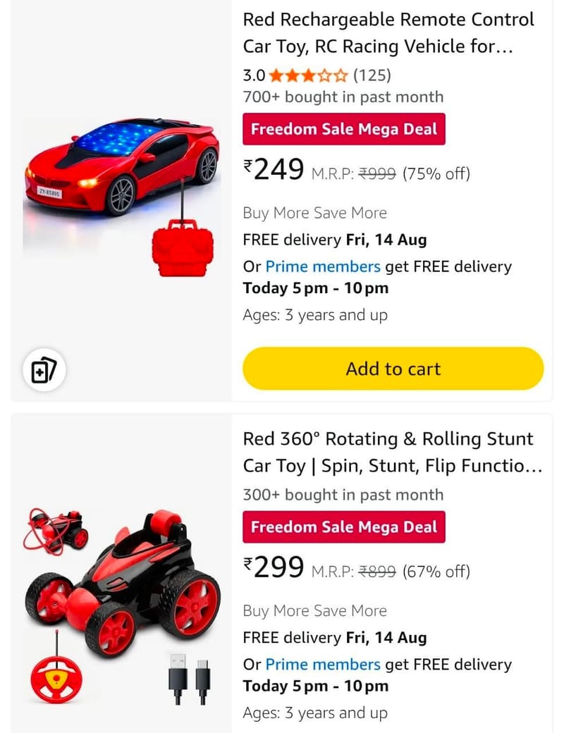 Upto 75% Off on Stunt Cars & RC Toys from ₹178