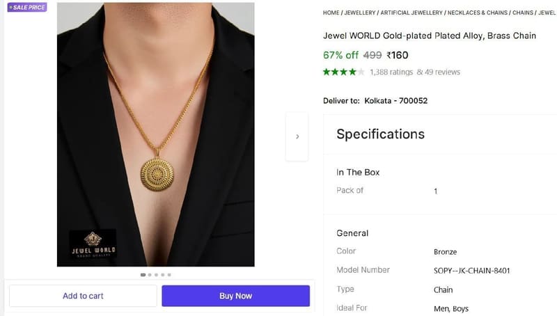🔥  Gold-plated Plated Alloy, Brass Chain @ ₹160