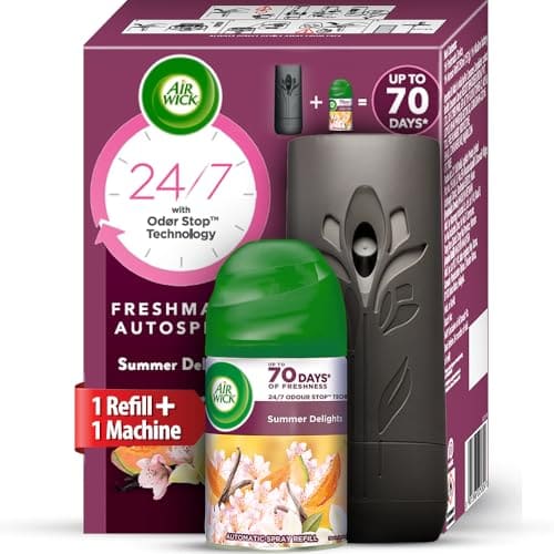 🛍️ Air Wick 250 ml - Vanilla & Muskmelon (Summer Delights), Refill + Automatic Spray| Freshmatic Air Freshener Kit | 2600 Sprays Guaranteed | Automatic Room Freshener, Bathroom Freshener and Room Spray