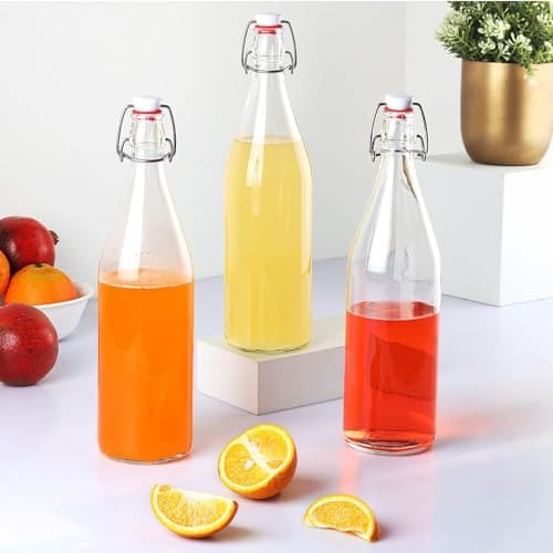 🛍️ CELLO Aquaria Glass Water Bottle Set of 3 Pcs For Daily Use 1000 ml, Transparent | Durable Freezable & Fridge Safe, Leakproof & Leadfree Toughened Glass Water Bottle For Juices, Milk & Cold Beverages