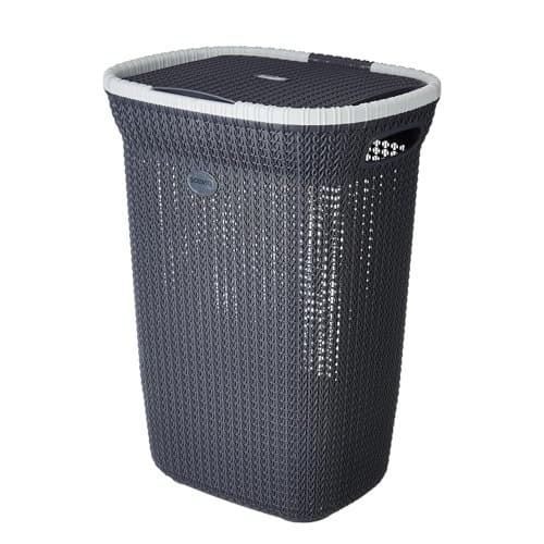 🛍️ Amazon Brand - Solimo Knit Laundry Basket - Big - 55 Litres - 44 Cm X 35 Cm X 61 Cm | Dark Grey - Plastic