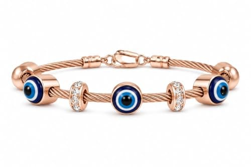 Evil Eye Charm Bracelet for Women | Rose Gold Crystal Cable ...