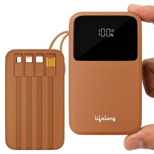 🛍️ Lifelong Electronics 20000mAh 22.5W Fast Charging Power Bank | 3 Inputs (1 Built-in USB A Cable + 1 C + 1 Lightning Port) & 6 Outputs (3 Built-in Cables + 1 C + 2 A Port) | Small Pocket Size Powerbank