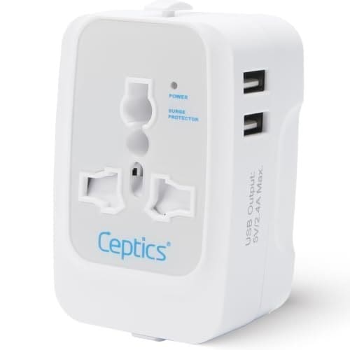 🛍️ Ceptics Universal Charger Adapter, 3 in 1 Universal Travel Adapter All in One, Universal Travel Accessories 2 USB 2.4A, 100-250 Voltage Travel Charger, International Travel Adapter, White