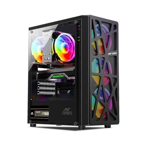 🛍️ Ant Esports Elite 1100 Mid-Tower Gaming PC Cabinet | Tempered Glass Side Panel | Support ATX/M-ATX/ITX | Pre-Installed 4 x 120mm Rainbow Fans (Black)