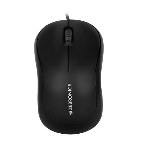 🛍️ ZEBRONICS Zeb-Comfort Wired USB Mouse, 3-Button, 1000 DPI Optical Sensor, Plug & Play, for Windows/Mac, Black