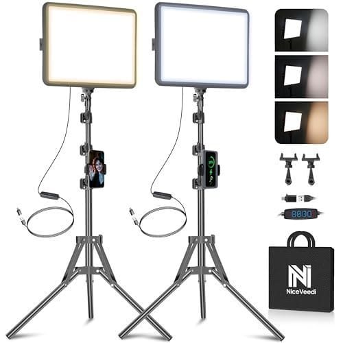 🛍️ NiceVeedi 2-Pack Led Video Light Kit,Studio Light,2800-6500K Dimmable Photography Lighting Kit With Tripod Stand&Phone Holder,73" Stream Light For Video Recording,Game Streaming,Youtube