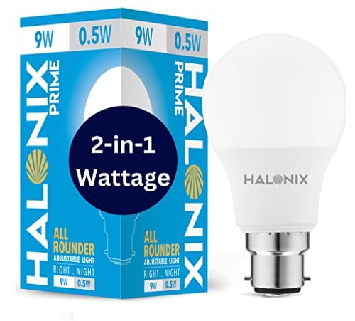🛍️ Halonix 2 in 1 All Rounder 9W,0.5W B22D Led Bulb Cool White & Off White,Pack of 1, Multi Wattage with Adjustable led Light