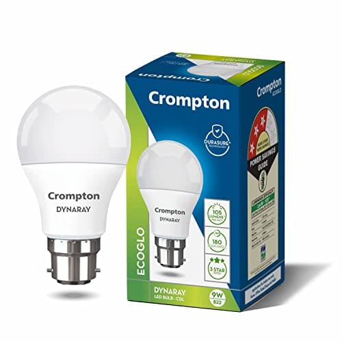 🛍️ Crompton Dyna Ray 9 Watt LED Bulb Cool Day Light | Pack of 1 | B22 Base, Energy-Efficient | LED Bulb for Home & Office, Wide Light Spread