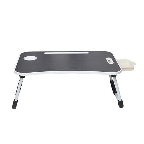 🛍️ Amazon Basics Engineered Wood Foldable Laptop Table with Cup Holder, Tablet Groove and Mini Drawer (60L x 40W x 26H cm, Black)