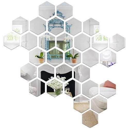 🛍️ Wall1ders 31-Piece Hexagon with 10 Butterfly Silver Mirror Wall Stickers Self-Adhesive Acrylic Geometric Wall Decals for Modern Home Decor and Living Room DIY (Each Hexagon Size 12 x 10 cm)