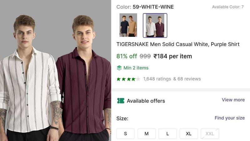 🔥 Men's Casual Shirt @ ₹184