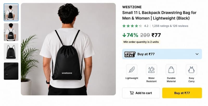 🔥 Grab: Backpack @ ₹77