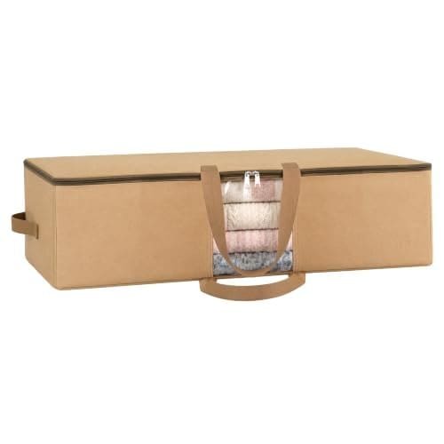 Storite Canvas Underbed Storage Bag with Zipper, Clear Windo...