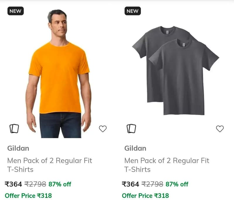 AJIO | Printed T-shirt Pack of 2 @ 87% Off
