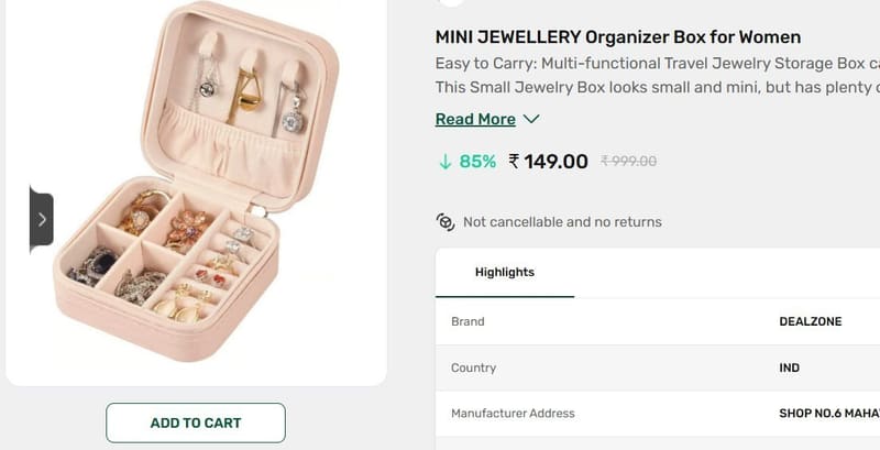 🔥  MINI JEWELLERY Organizer Box for Women @ ₹149