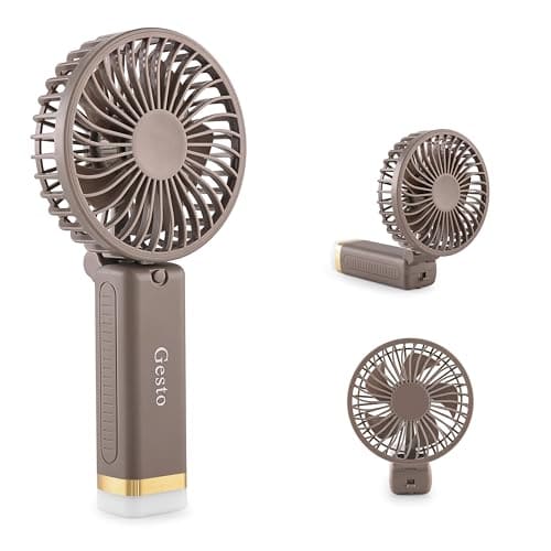 🛍️ Gesto Portable Fan Rechargeable with LED Light – Foldable Mini Fan, Small Fan,USB Charging Hand Fan with 1200mAh Battery & 3 Speed Modes | Travel, Makeup, Kitchen,Women’s Personal Pankhaa - Grey