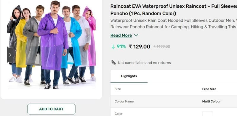 🔥  Raincoat EVA Waterproof Unisex Raincoat @ ₹129