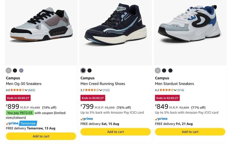 Upto 76% Off On Campus Shoes.