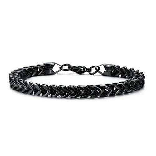 🛍️ Fashion Frill Stylish Bracelet for Men Stainless Steel Hand Chain Band Jewellery Accessories For Boys Gift for Husband & Boyfriend (Black, 20 CM)