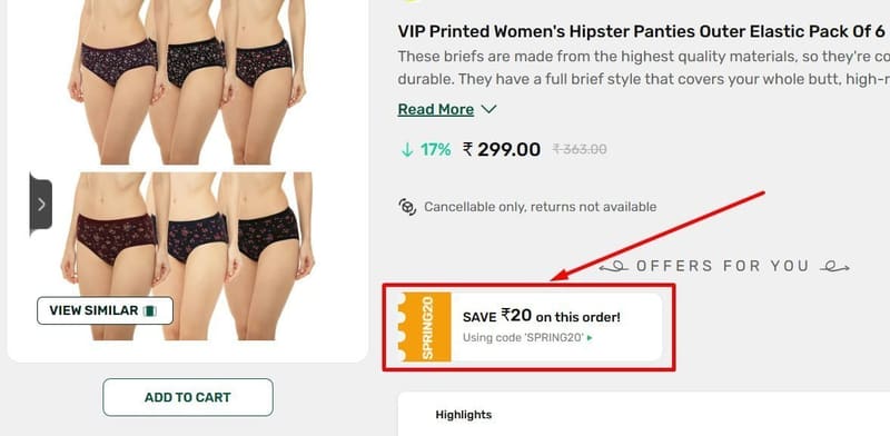 🔥  VIP Printed Women's Hipster Panties, Pack Of 6 @ ₹279