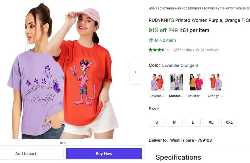 🔥  Women T-Shirt @ ₹61
