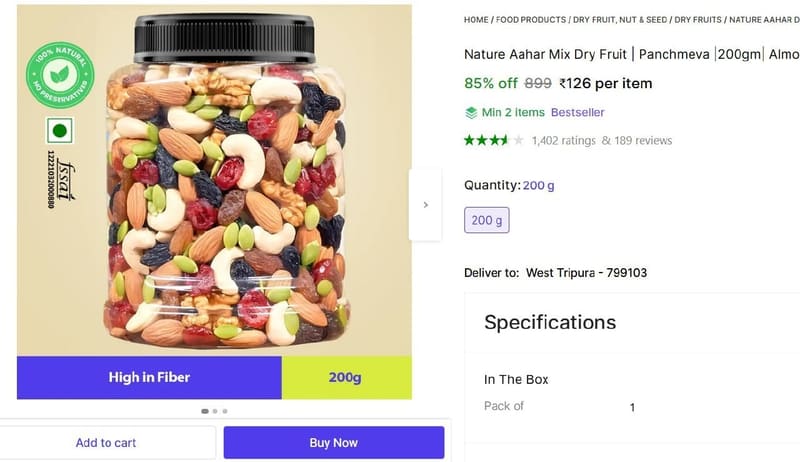 🔥  Nature Aahar Mix Dry Fruit, 200gm @ ₹126