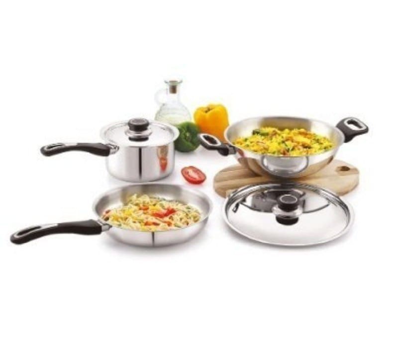 Anjali Stainless Steel Cookware Set, 3-Piece (1.5L + 1.45L) for ₹1,084.
