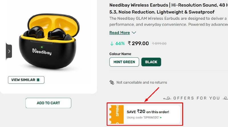 🔥  Needibay Wireless Earbuds @ ₹279