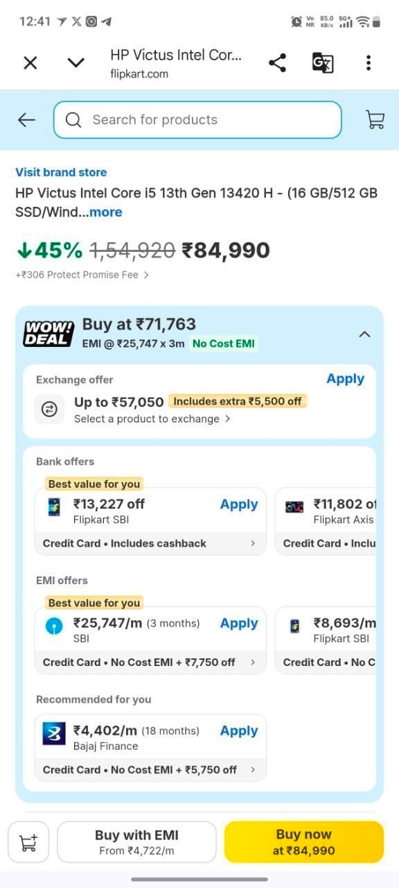 HP Victus Intel Core i5 13th Gen 13420 H Gaming Laptop at ₹71,763