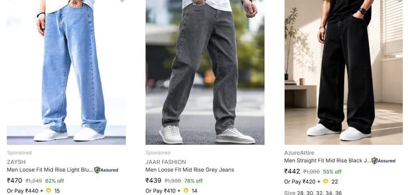 Flipkart | Men's Baggy Jeans upto 80% off